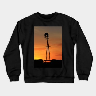 Blazing Kansas sky at Sunset with a Windmill silhouette Crewneck Sweatshirt